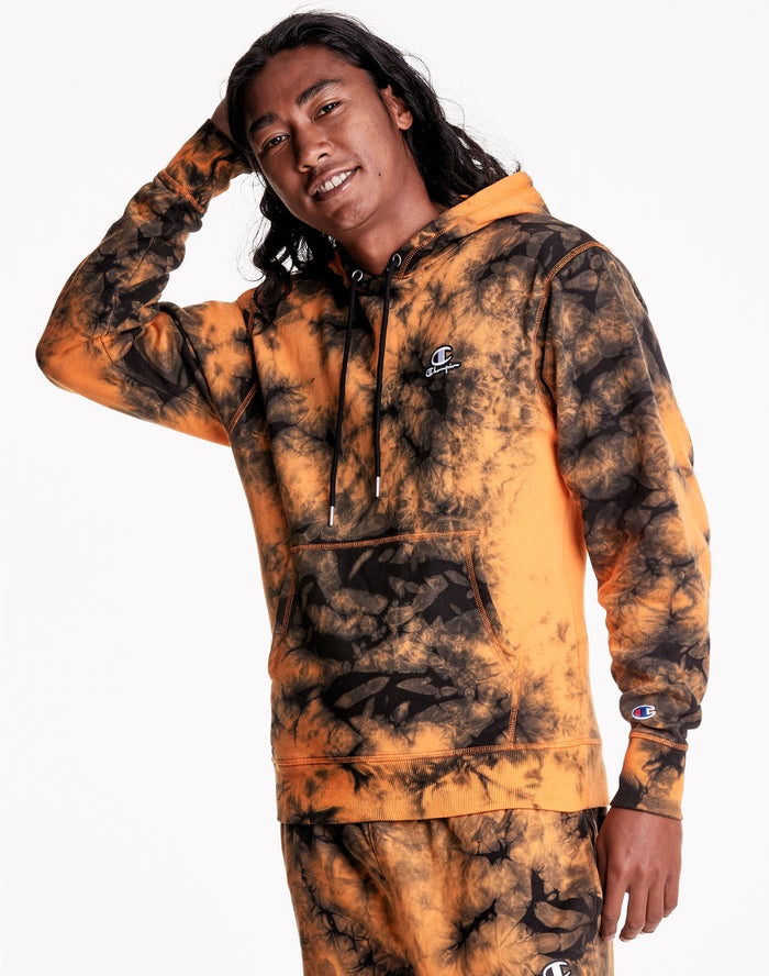 Champion Galaxy Dye Embroidered C & Script Applique Hoodie Heren - Oranje/Zwart - Belgie 7562BKXLR